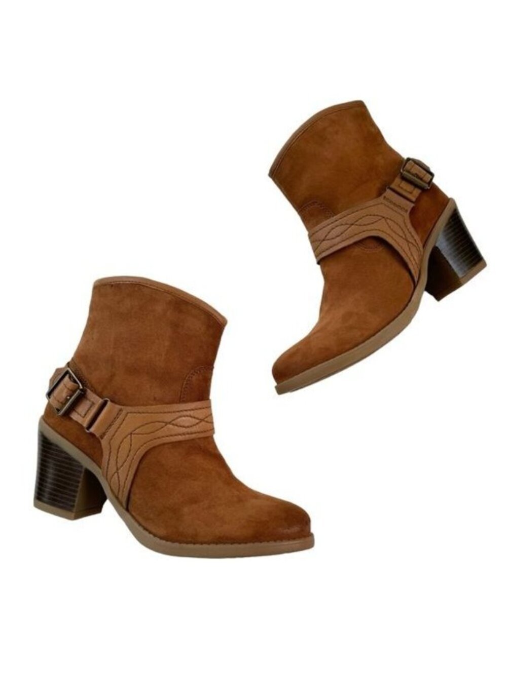 Earth Leather Suede Ankle Boot Lina Arlington Western Bootie Cognac Size 7.5 - Picture 10 of 10